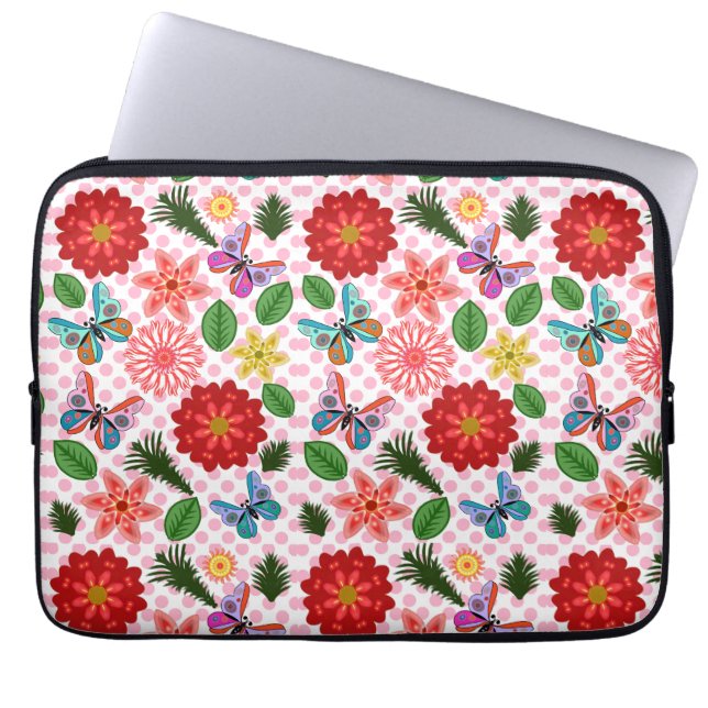 Moderner Frühlingsgarten Schmetterling Floral  Laptopschutzhülle (Vorderseite)