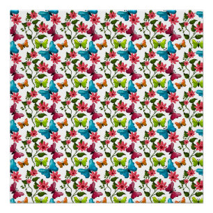 Moderner Frühlingsgarten Schmetterling Floral Post Poster