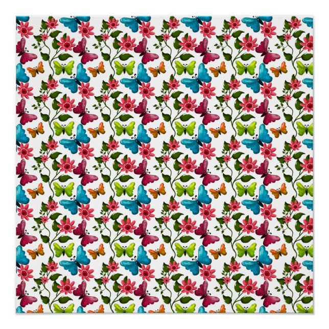 Moderner Frühlingsgarten Schmetterling Floral Post Poster (Vorderseite)