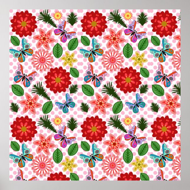 Moderner Frühlingsgarten Schmetterling Floral  Poster (Vorne)