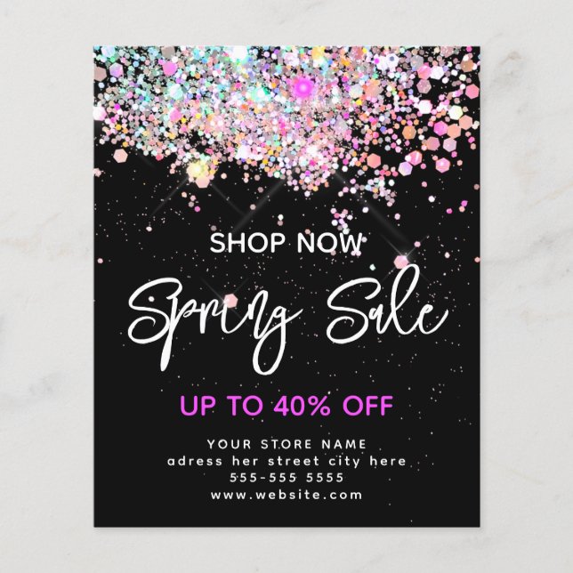 Moderner Frühlingsverkauf Holografischer Glitzer B Flyer (Vorne)