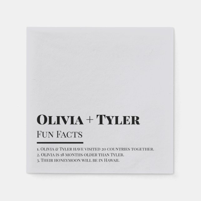 Moderner Fun Fakten Hochzeitscocktail Serviette (Vorderseite)