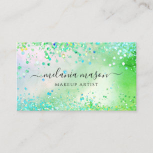 Moderner Funkelnd Glitzer Makeup Artist Green Visitenkarte