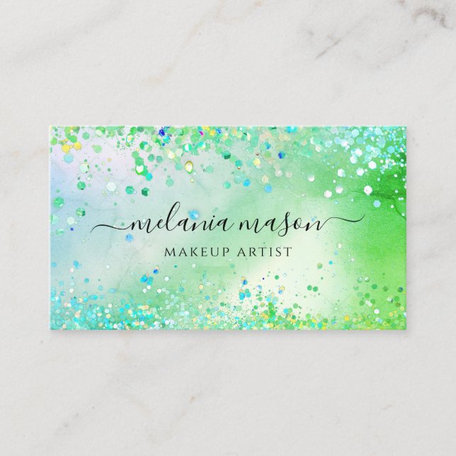 Moderner Funkelnd Glitzer Makeup Artist Green Visitenkarte (Vorderseite)