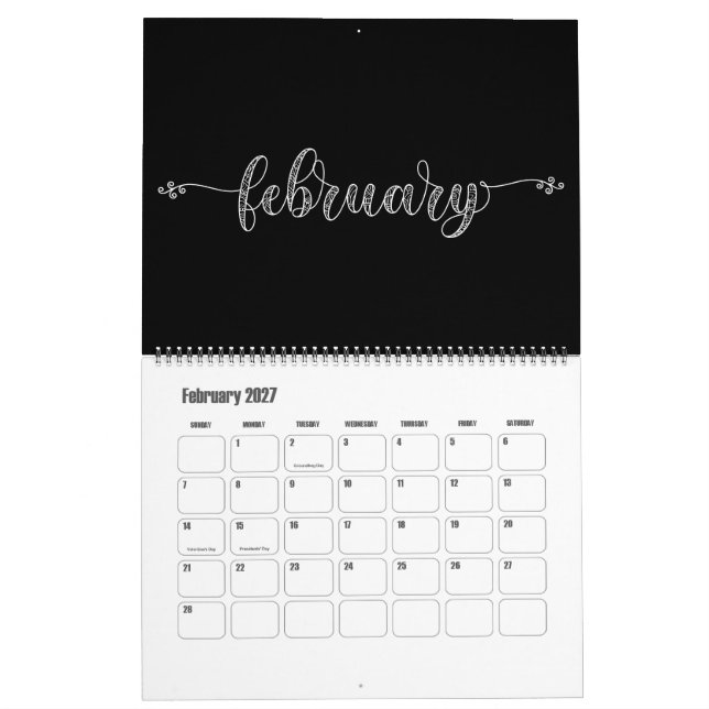 Moderner Funky Black and White Calendar Kalender (Feb 2027)