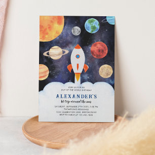 Moderner Galaxy Planets Space Rocket Kindergeburts Einladung