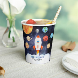 Moderner Galaxy Planets Space Rocket Kindergeburts Pappbecher