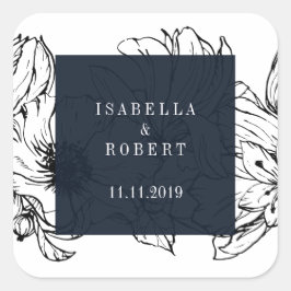 Moderner Garten | Blau | Blumenhochzeit Quadratischer Aufkleber