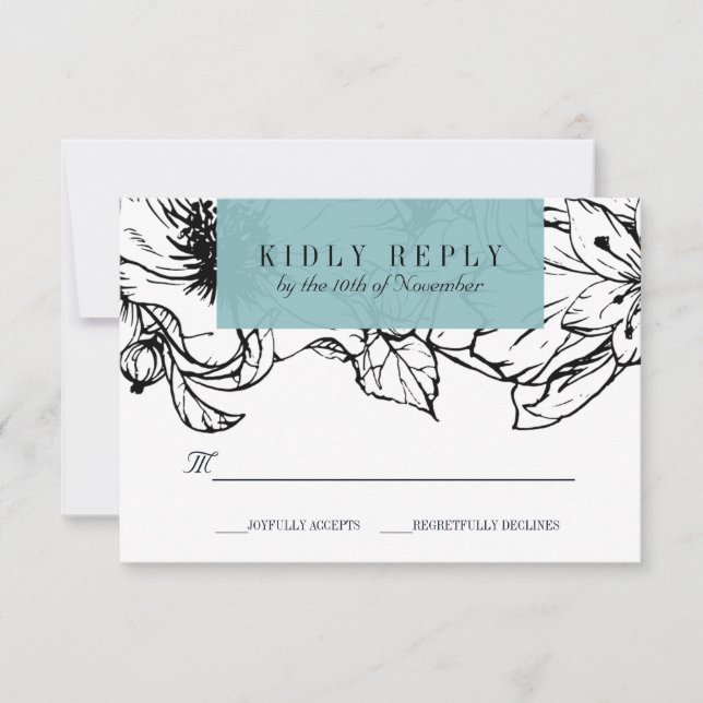 Moderner Garten | Türkis | Hochzeitstag mit Blumen RSVP Karte (Vorderseite)