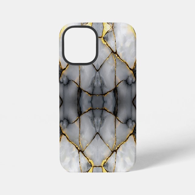 Moderner, gecrackter, weißer und schwarzer Marmor iPhone Hülle (Rückseite)