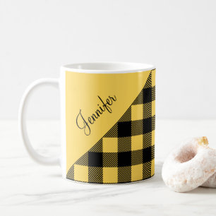 Moderner gelber Karo-Karo-Mustername Kaffeetasse
