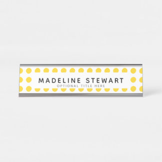 Moderner Gelber Polka Dot Personalisiert Beruflich Schreibtischnamensplakette
