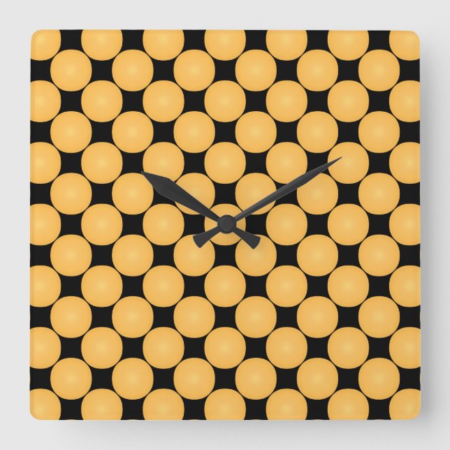 Moderner Gelber Polka Dot Quadratische Wanduhr (Vorderseite)