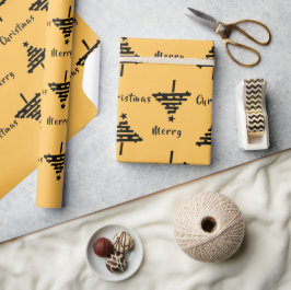 Moderner, gelber Schwarzer Weihnachtsbaum-Pattern  Geschenkpapier