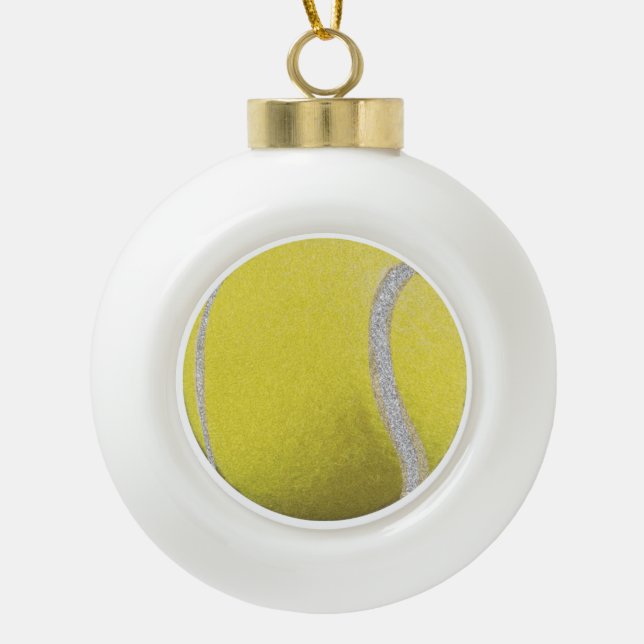 Moderner Gelber Tennisball mit Imitat Glitzer Line Keramik Kugel-Ornament (Vorderseite)