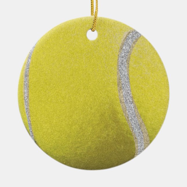 Moderner Gelber Tennisball mit Imitat Glitzer Line Keramik Ornament (Vorne)