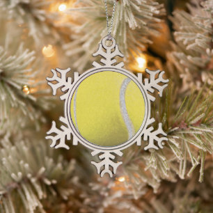 Moderner Gelber Tennisball mit Imitat Glitzer Line Schneeflocken Zinn-Ornament
