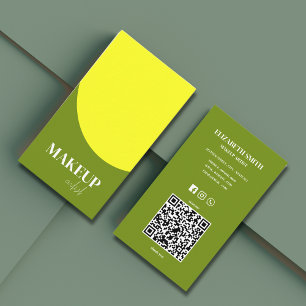 Moderner gelber und grüner QR-Code-Makeup-Artist Visitenkarte