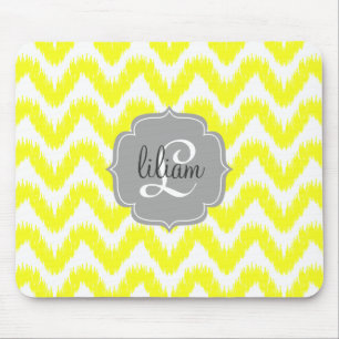 Moderner gelber Zickzack Ikat personalisiert Mousepad