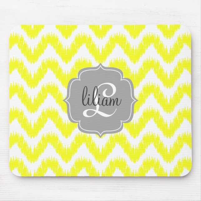 Moderner gelber Zickzack Ikat personalisiert Mousepad (Vorne)