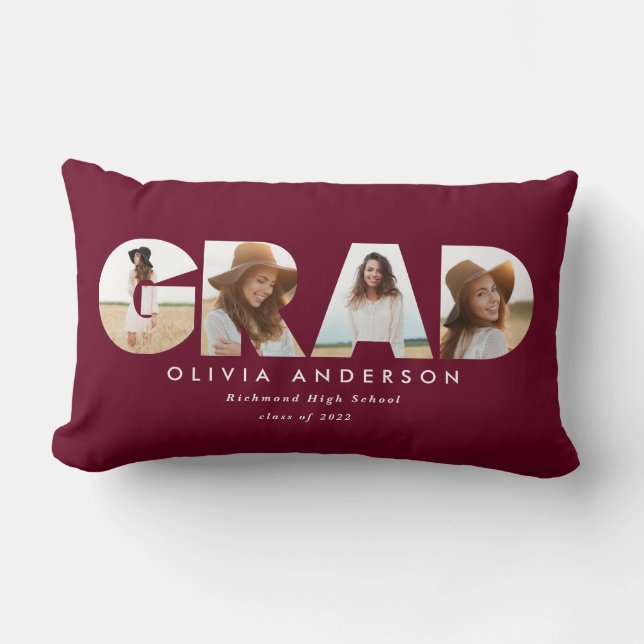 Moderner geometrischer bordeauxfarbener Multi-Foto Lendenkissen (Vorderseite)