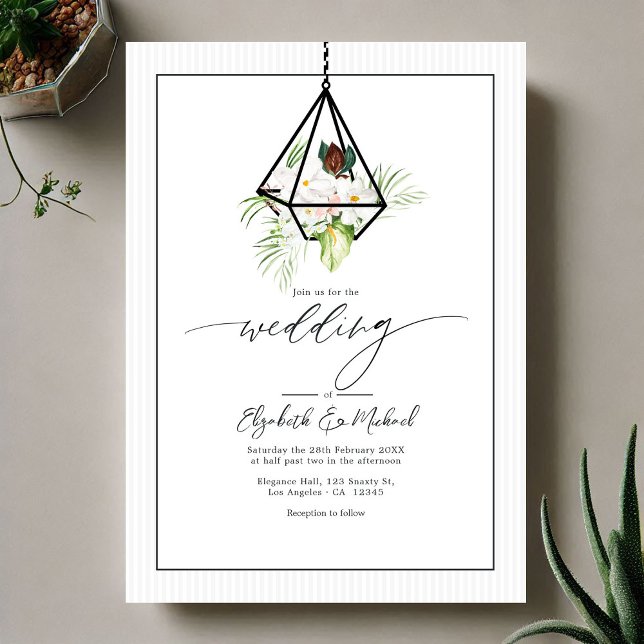 Moderner geometrischer Hangterterarium-Hochzeitsst Einladung (Modern Geometric Hanging Terrarium Wedding QR Code Invitation)