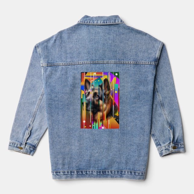 Moderner geometrischer Hund Jeansjacke (Rückseite)