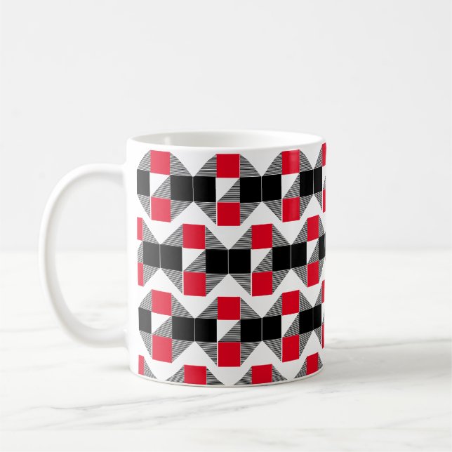 Moderner geometrischer rot-schwarzer Farbblock Kaffeetasse (Links)