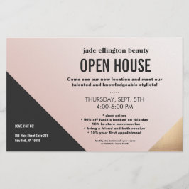 Moderner geometrischer Salon für Gold, Schwarz und Flyer