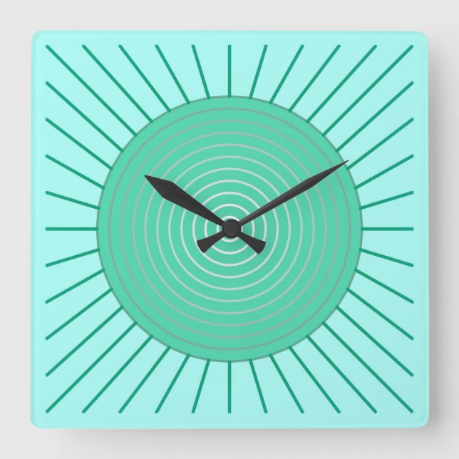 Moderner geometrischer Sonnendurchbruch - Aqua und Quadratische Wanduhr (Vorderseite)