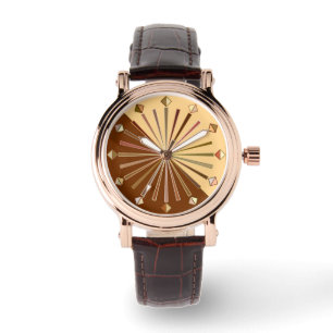 Moderner geometrischer Sonnendurchbruch, Senf-Gold Armbanduhr