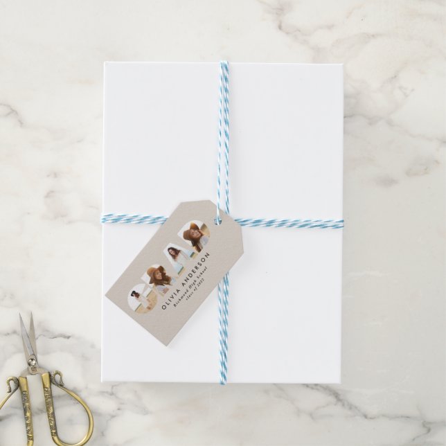 Moderner geometrischer typografischer Foto Bogen A Geschenkanhänger (Mit Garn)
