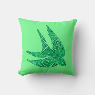 Moderner geometrischer Vogel, Jade- und Smaragdgrü Kissen