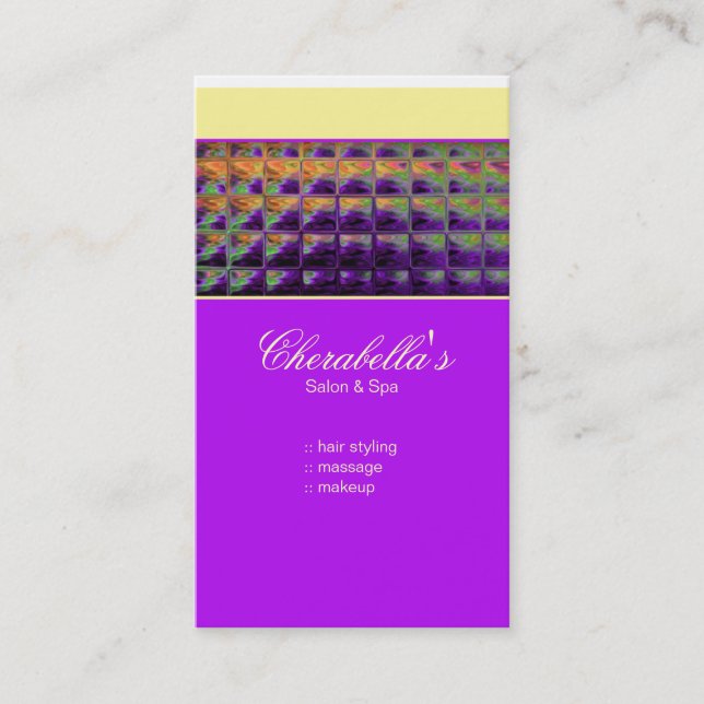 Moderner Geschäfts-Karten-bunter Salon-lila Gelb Visitenkarte (Vorderseite)