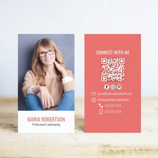 Moderner Geschäfts-QR-Code einfaches Foto Visitenkarte (Simple Business card with photo and QR code.)