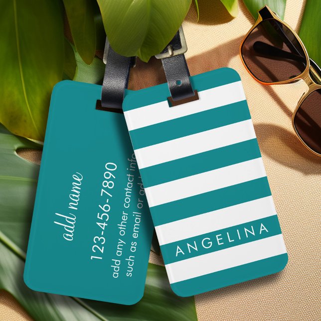 Moderner gestreifter Muster-Individuelle Name - Bl Gepäckanhänger (Personalized Luggage tag)