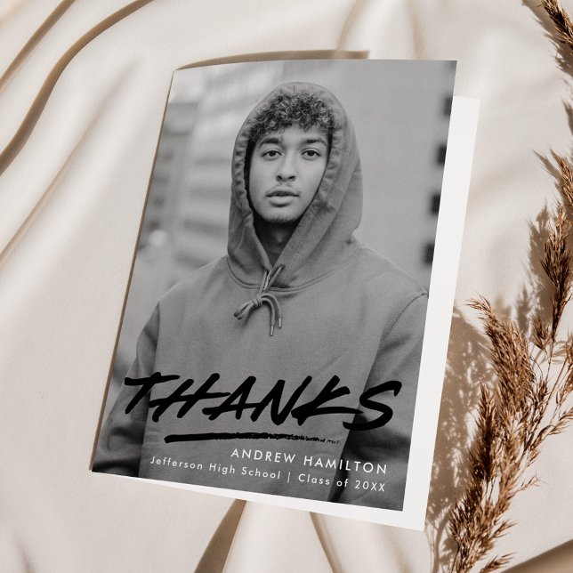 Moderner gestrichelter Abschluss aus schwarzem Fot Dankeskarte (Von Creator hochgeladen)