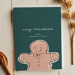Moderner Ginger BreadMan Metall Grün Frohe Weihnac Feiertagskarte