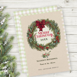 Moderner Gingham Karo Bauernhof Weihnachtsfeiertag Feiertagskarte