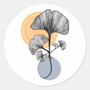 Moderner Ginkgo-Blatt-Botanik-Rundsticker  Runder Aufkleber