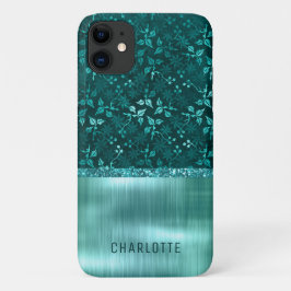 Moderner Girl-Floral-Glitzer Shimmer Personalisier Case-Mate iPhone 14 Hülle