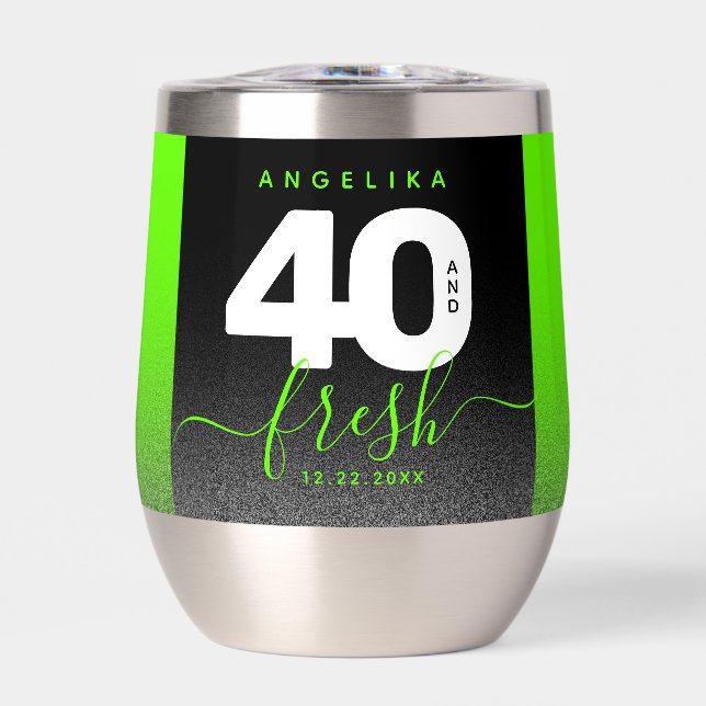 Moderner Girly Bright Green Glitzer 40 und Fresh (Vorderseite)