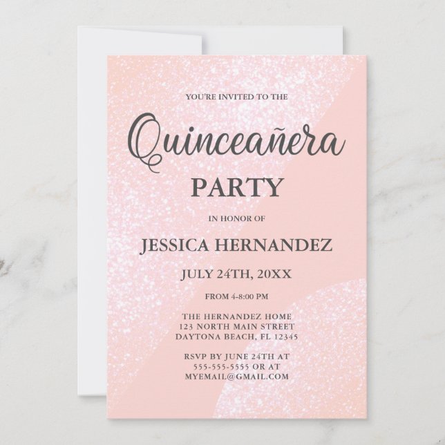 Moderner Girly Pink Glitzer Geometric Quinceañera Einladung (Vorderseite)