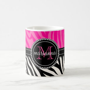 Moderner Girly schwarzer rosa Zebra-Druck Kaffeetasse