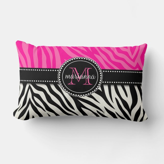 Moderner Girly schwarzer rosa Zebra-Druck Lendenkissen (Vorderseite)