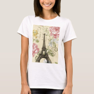 Moderner Girly Vintager mit Blumenturm Paris T-Shirt