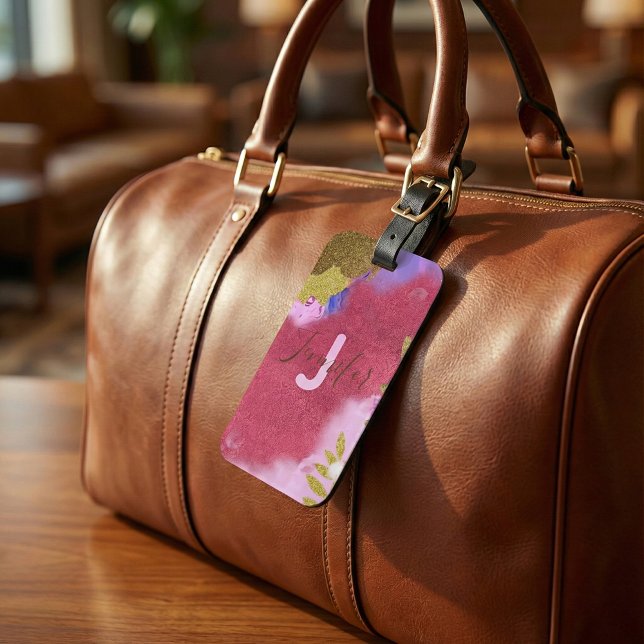 Moderner Glam Abstrakt Pink Gold Glimmering Glitze Gepäckanhänger (Von Creator hochgeladen)