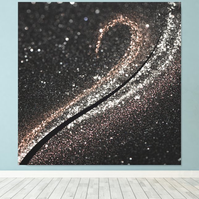 Moderner Glam Black Glitzer Leinwanddruck (Insitu (Holzboden))