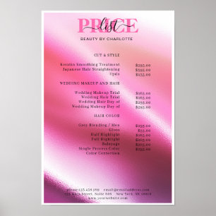 Moderner Glam-Preisliste Poster