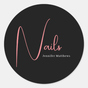 Moderner Glam-Rosa-Neon Schönheitstechniker Maniku Runder Aufkleber